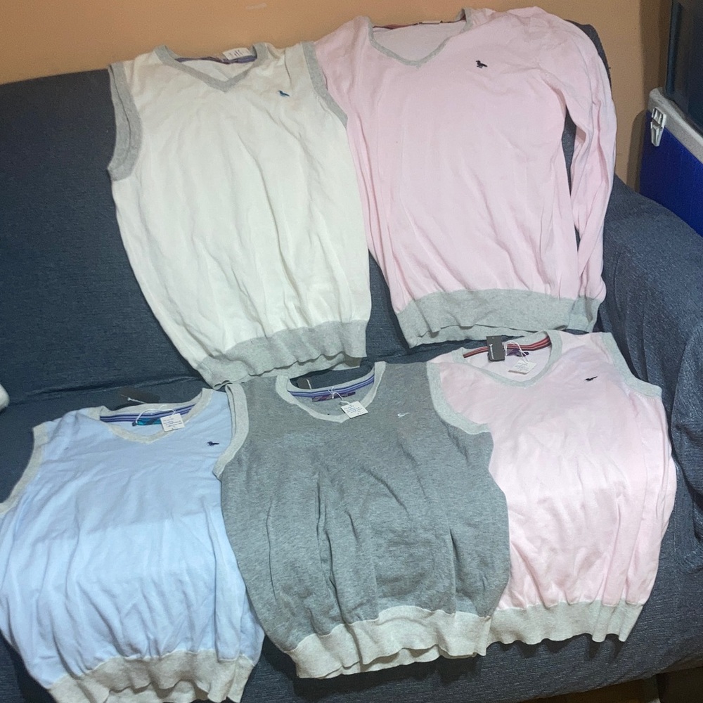Mens V-Neck Sweaters Vest Set - Pink, White, Gray, Blue